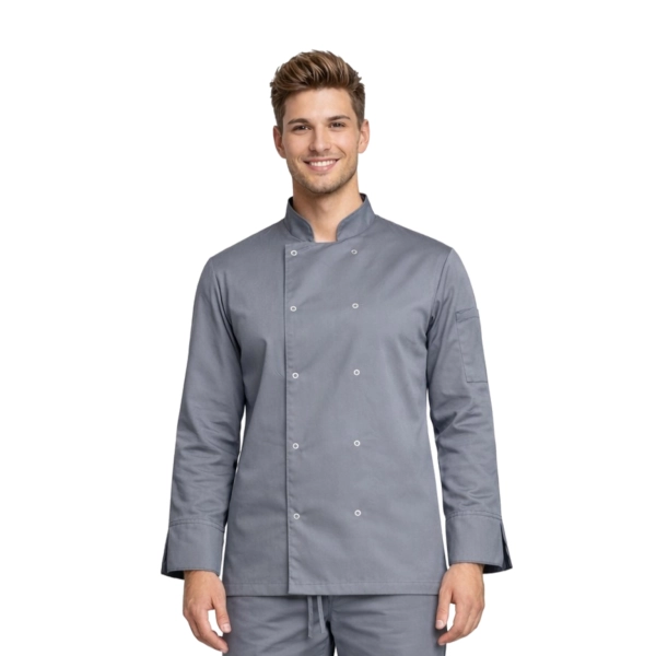 Bluza kucharska szara na napy elastyczna długi rękaw roz.3XL – bluza kucharska – odzież gastronomiczna
